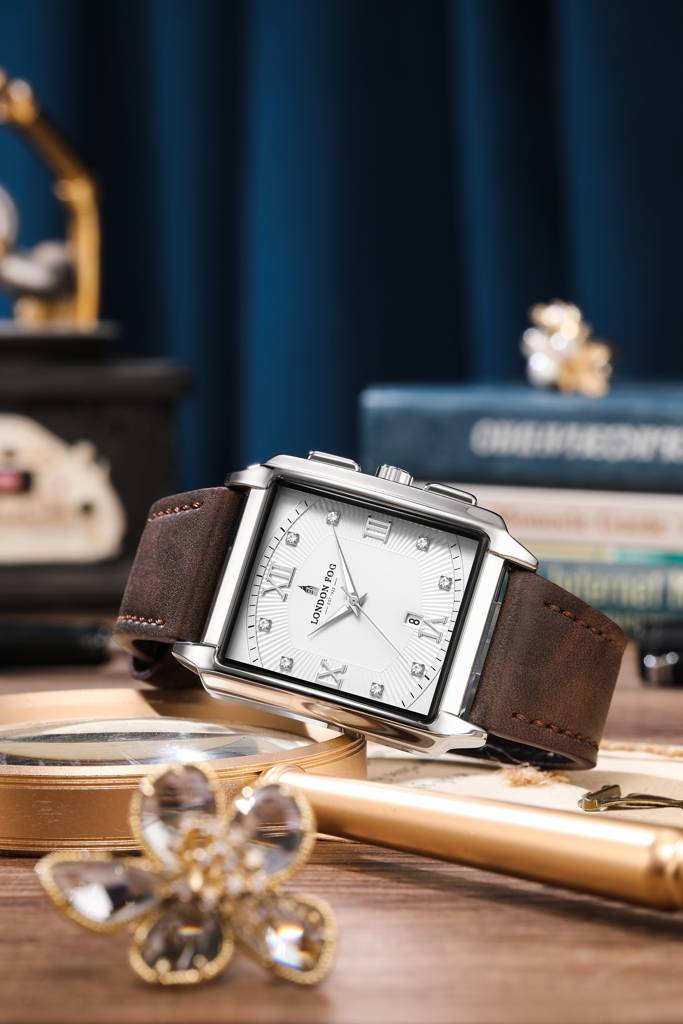 Mayfair Collection Analog Quartz Watch For Men With Leather Strap, Square Metal Case, Crystal Hour Accents, Date : LFM10004-01