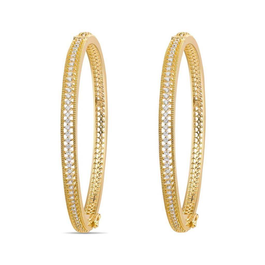 Golden Glow Gold Plated 925 Sterling Silver Bangles : BA-90020-PAIR-2-6-G