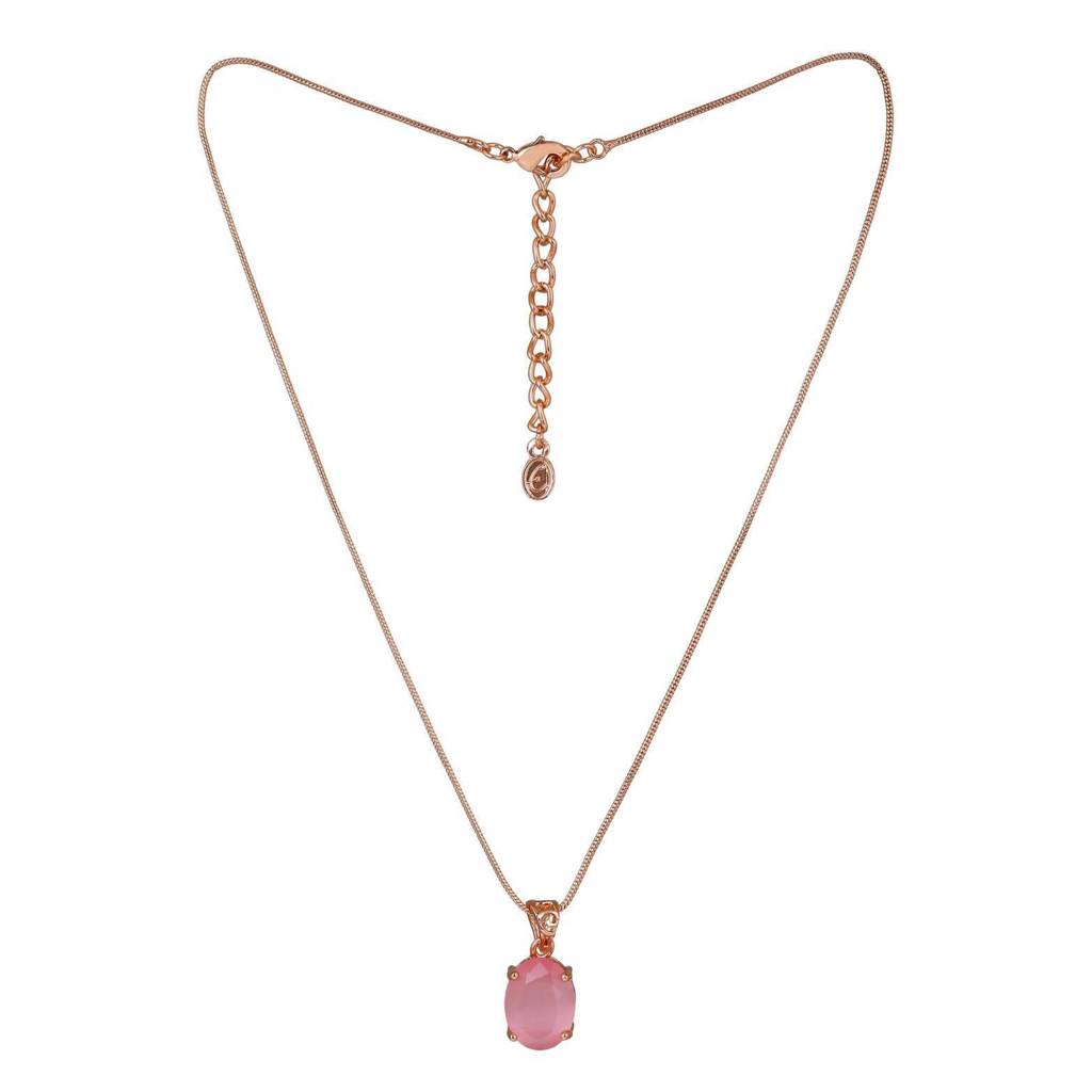 Estele Rose Gold Plated Cz Elegant Designer Pendant Set With Mint Pink Stones For Women