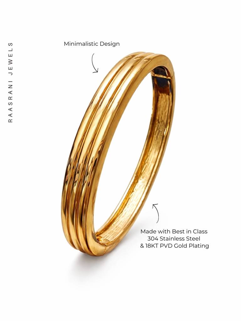 Triple Line Plain Gold Cuff Bracelet | Everyday Stackable Bangle : ATB685TLPC