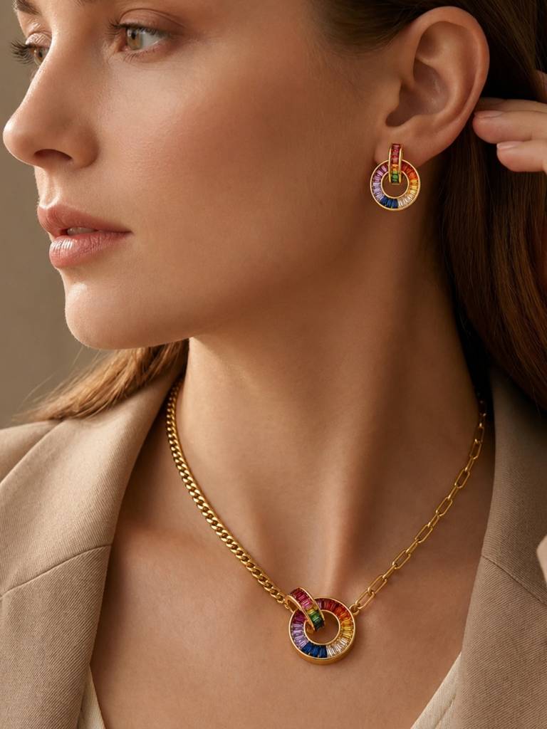 Caleidoscopio Rainbow Interlocking Necklace & Earring Set, 18K Gold-Plated : SET967MRPS