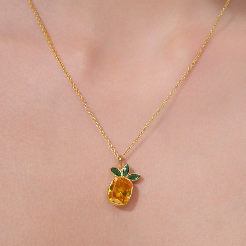 18K Gold Vermeil Solitaire Pineapple Necklace For Women | Valentine Gift Jewellery : KNP0079-Gold