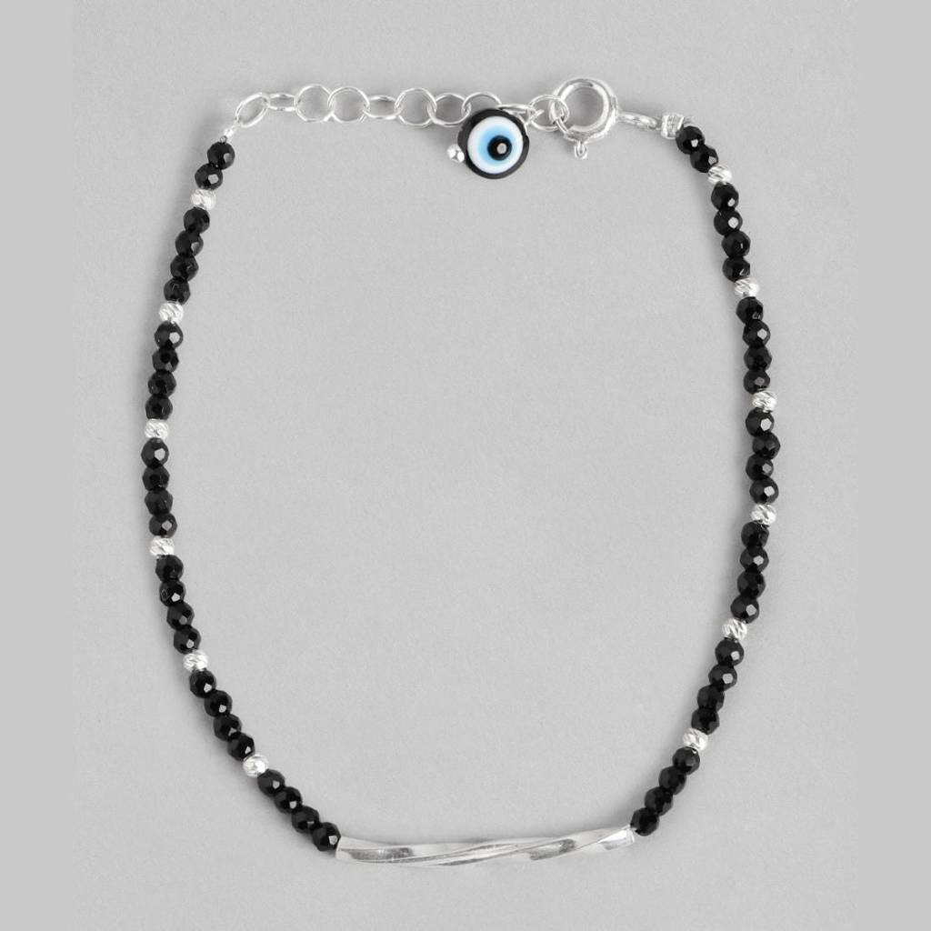 Evil Eye Charms 925 Sterling Silver Rhodium-Plated Bracelet With Beads : BR-80221-R