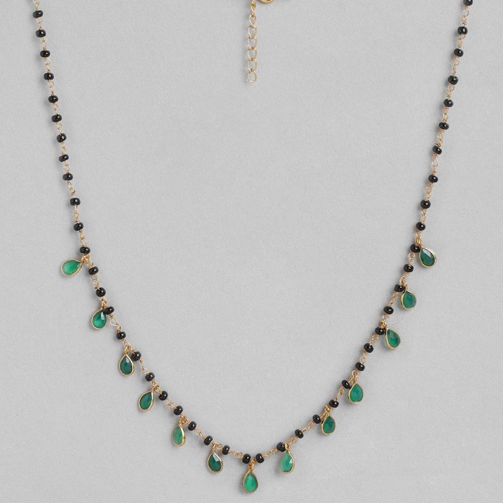 Green Drop Cz With Beaded Chain 925 Sterling Silver Mangalsutra : MGS-10019