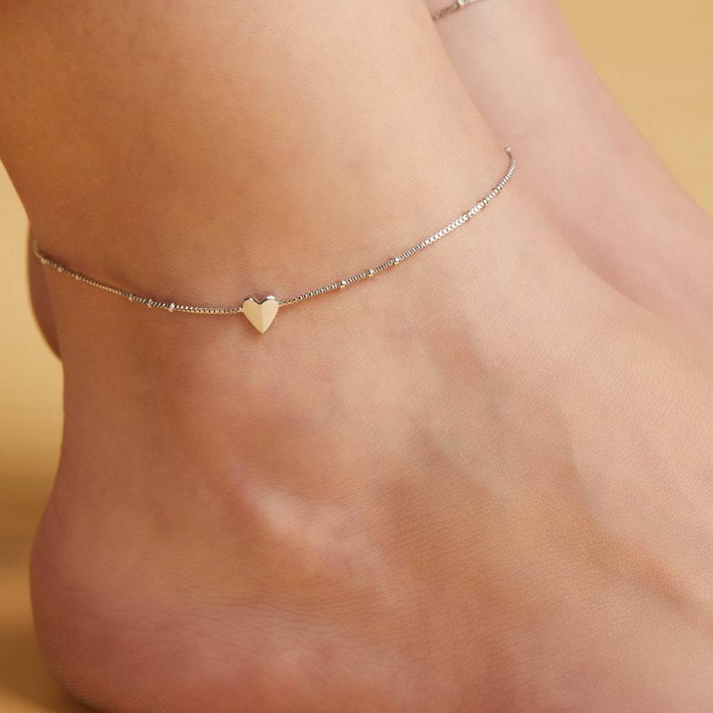 Delicate Heart 925 Sterling Silver Anklets : ANK-60137-PAIR