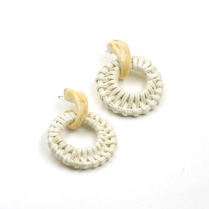Woven Wooden Circular Drop Earrings : HSPS60MB0536