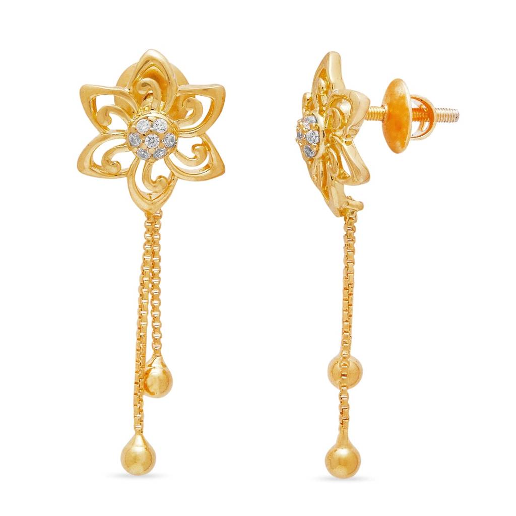 Golden Petals 925 Sterling Silver Gold-Plated Flower Earrings : EAR-20792-G