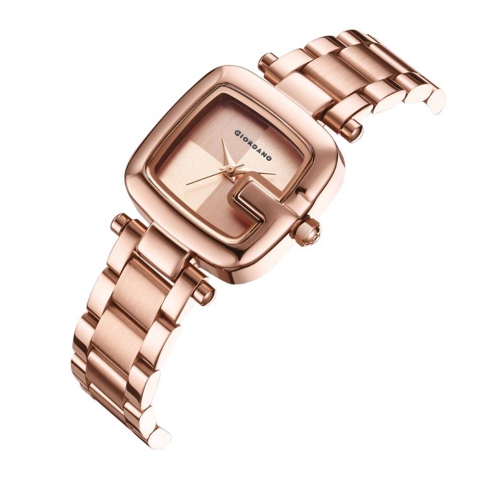 Giordano Monogram Watch For Women Dial With Metal & Leather Strap Fashionable Design, Water Resistant Quartz Ana : GZ-60107-44