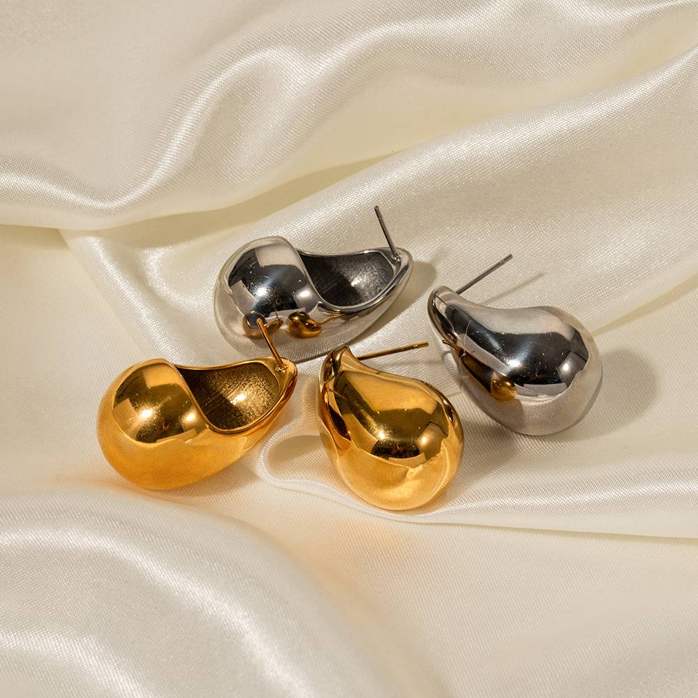 Glistening Teardrop Gold Hoops : GlisteningTeardropGoldHoops-JD-ER-HG-16