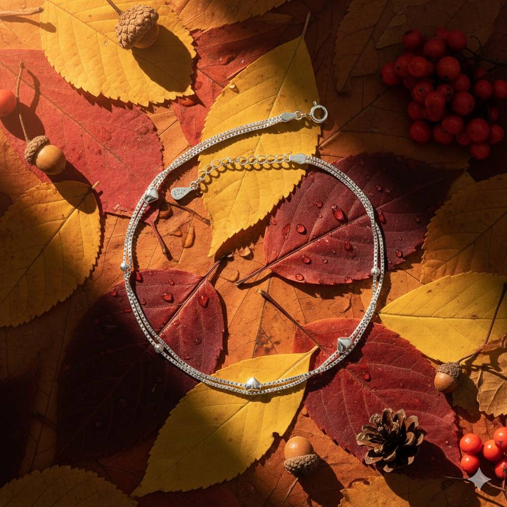 925 Pure Silver Heart Chain Anklet : AK1070