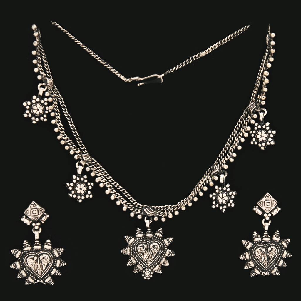 925 Siller 925 Pure Silver Necklace & Earrings, Ring Combo Set