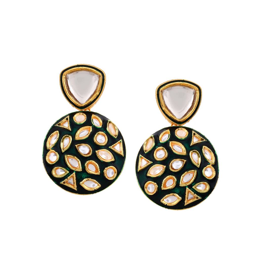 Green Jadau Polki Necklace Set : NE45006