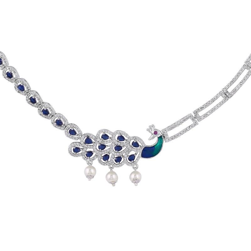 Designer Finish Cz Necklace & Earrings Set | Peacock-Inspired Motif | Occasion Wear : AD-917-IRBLNKER