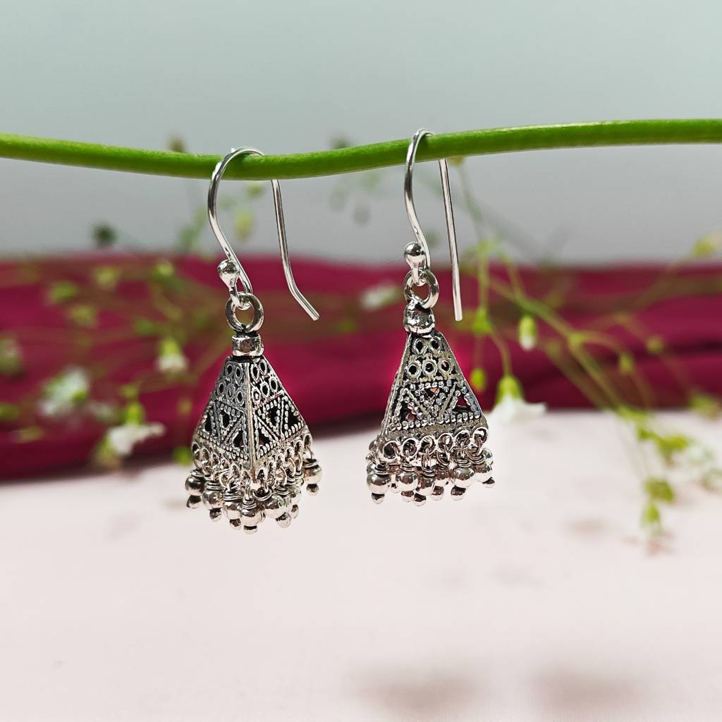 925 Silver Oxidised Silver Triangular Jhumki : IS-ER-DP-1131
