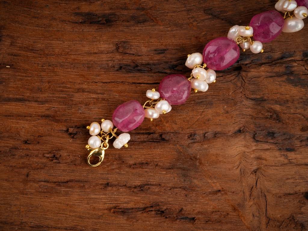 Ruby Red Pearl Bunch Bracelet : PRBB10