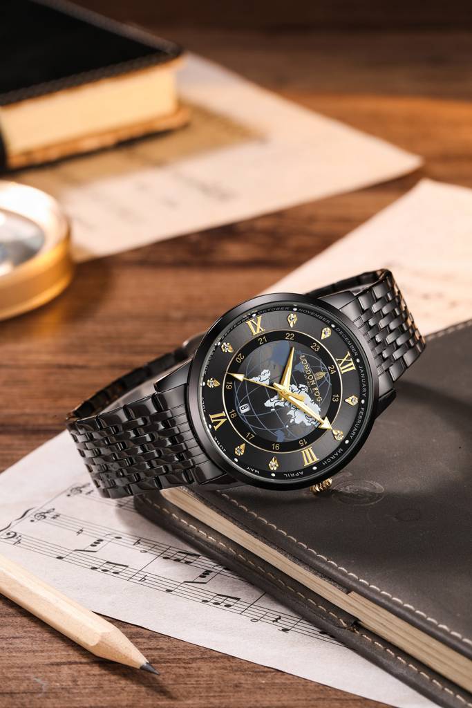 Baker Collection Analog Quartz Watch For Men With Stainless Steel Strap, Luminous Hands And World Map Dial Design : LFM10009-22