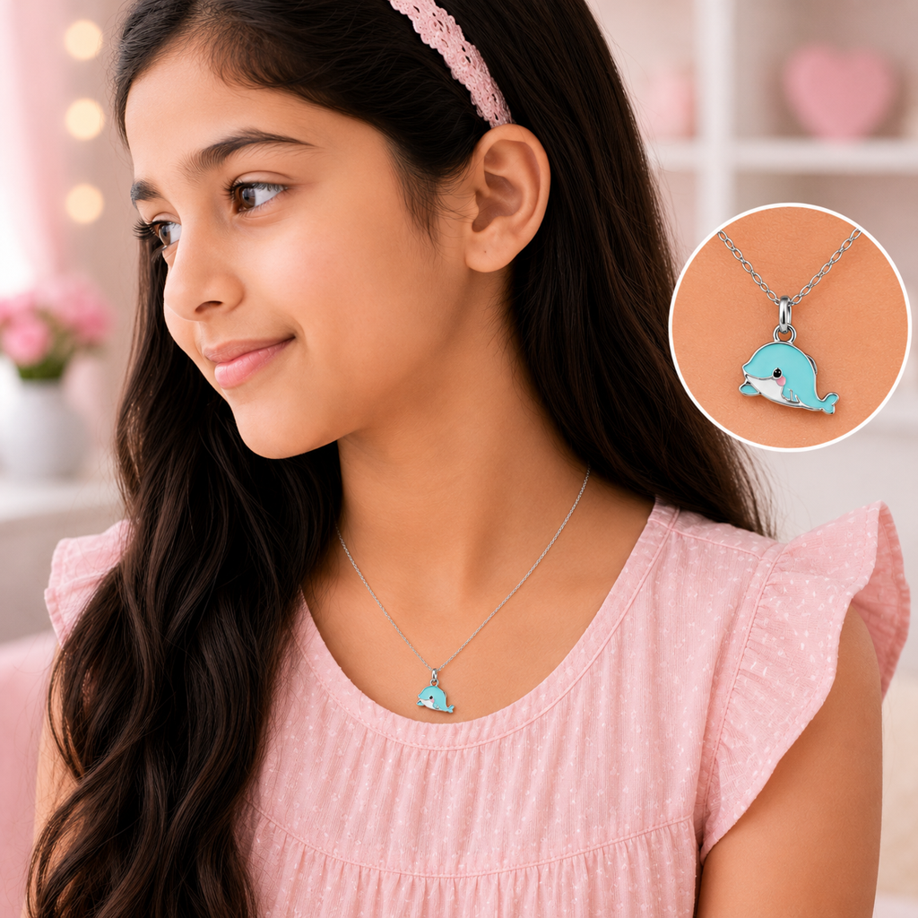 925 Silver Little Dolphin Kids Necklace : PH05990