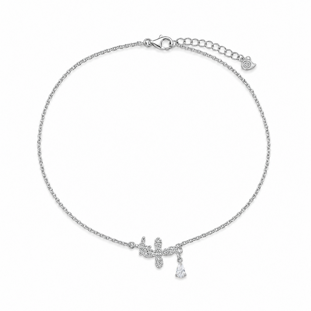Silver Dragonfly Charm Anklet : AN03470