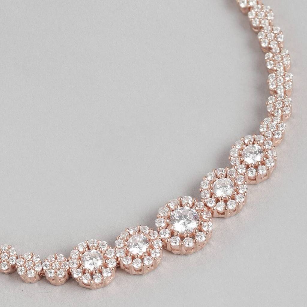Blooming Grace Rose Gold Plated Bracelet With White Cubic Zirconia : BR-80177