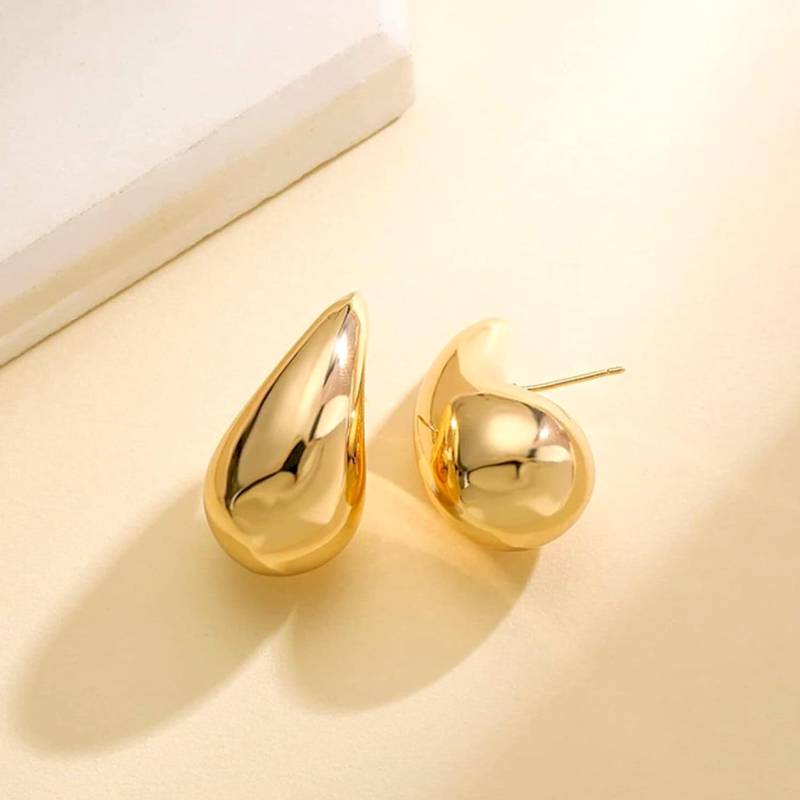 925 Pure Silver Gold Plated Tear Drop Stud Earrings |Chunky Earrings : TWP1141