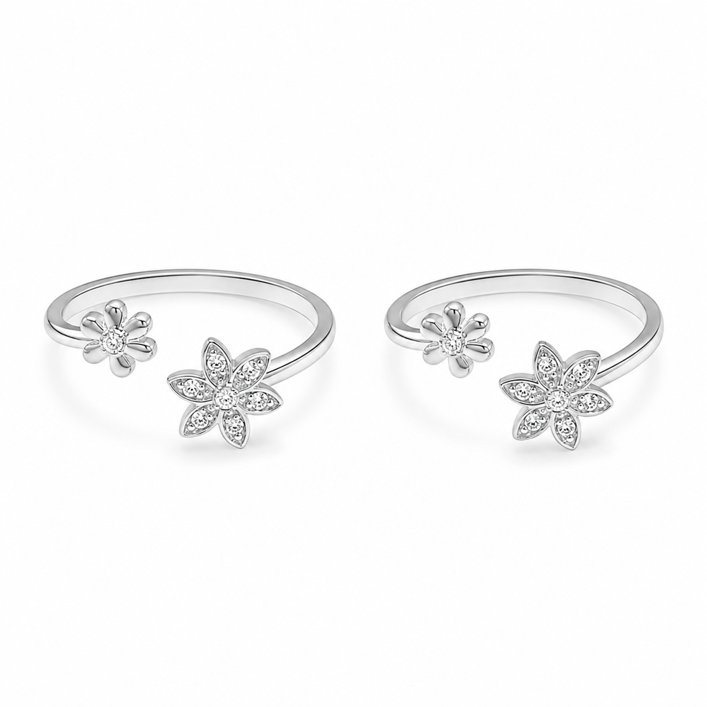 925 Silver Elegant Flower Toe Ring : TR00390