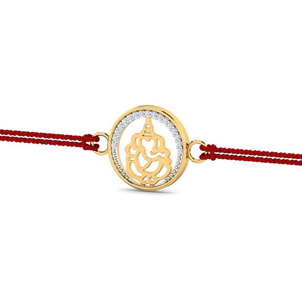 9K Yellow Gold Ganesha Diamond Rakhi : RA2064_9K