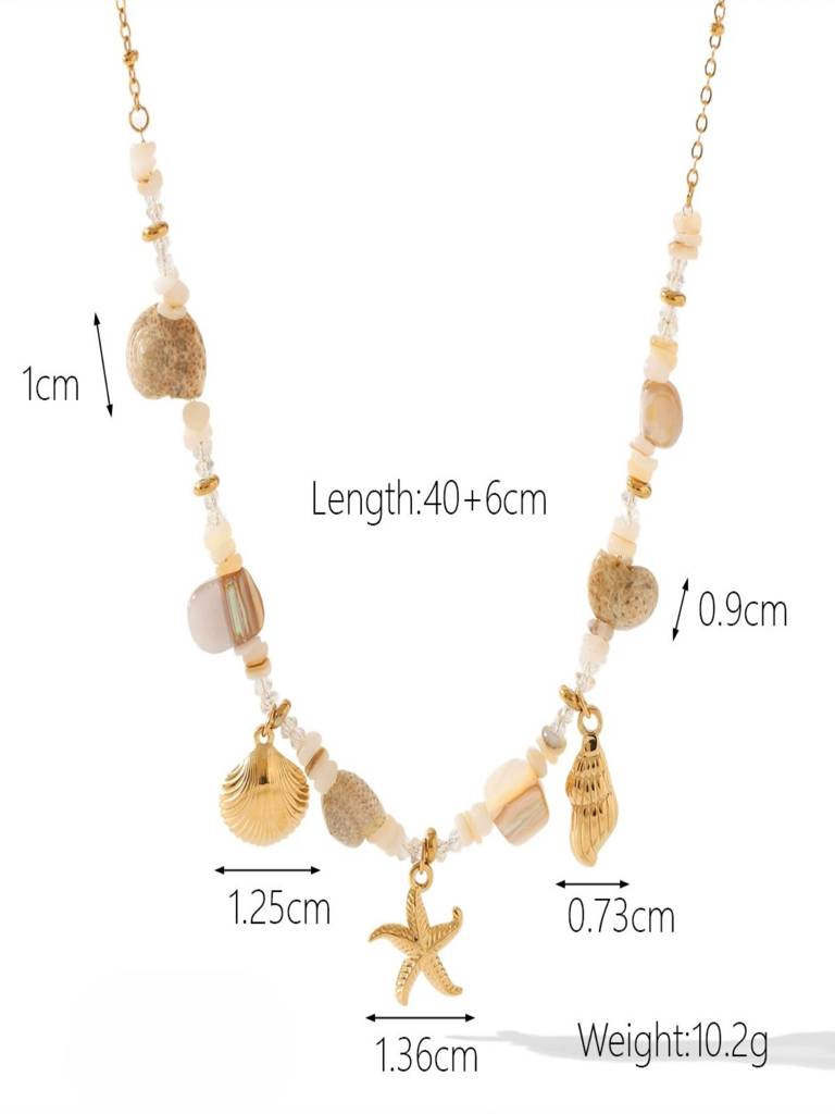 Sea Charms Necklace & Bracelet Set 18K Gold Plated Waterproof Anti-Tarnish : AHC0925NB9813C2