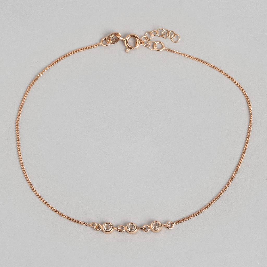 Radiant Cz Rose Gold Whispers 925 Sterling Silver Chain Anklet : ANK-60133-PAIR-RG