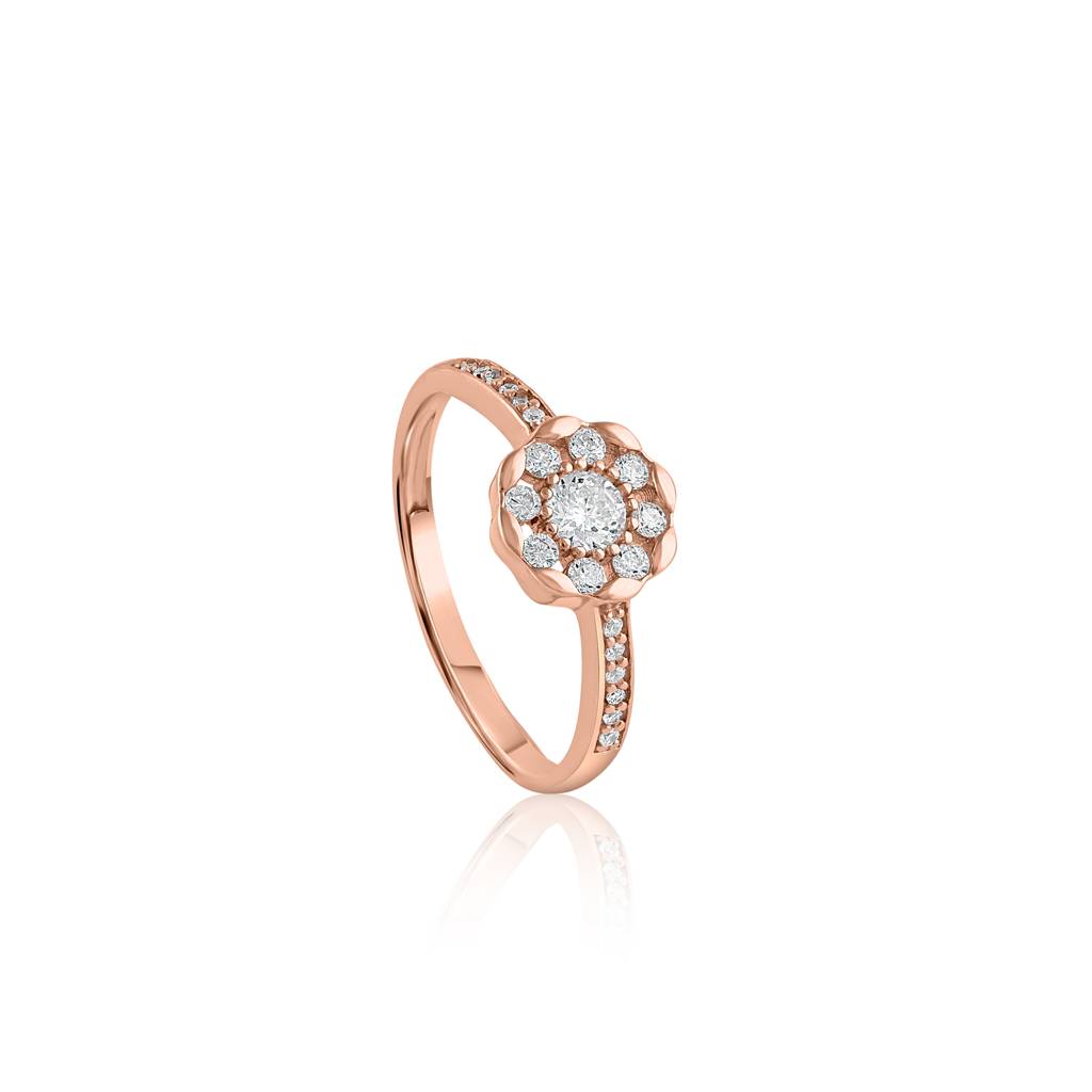925 Sterling Silver Rose Gold Flower Ring With Cubic Zirconia : RJSPRG40