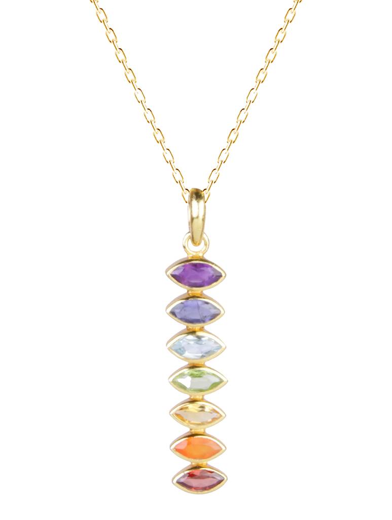 925 Sterling Silver Gold Plated Chakra Pendant With Chain For Women | Gemstone Pendant | Handmade Jewelry | Elegan : FU-037G-C