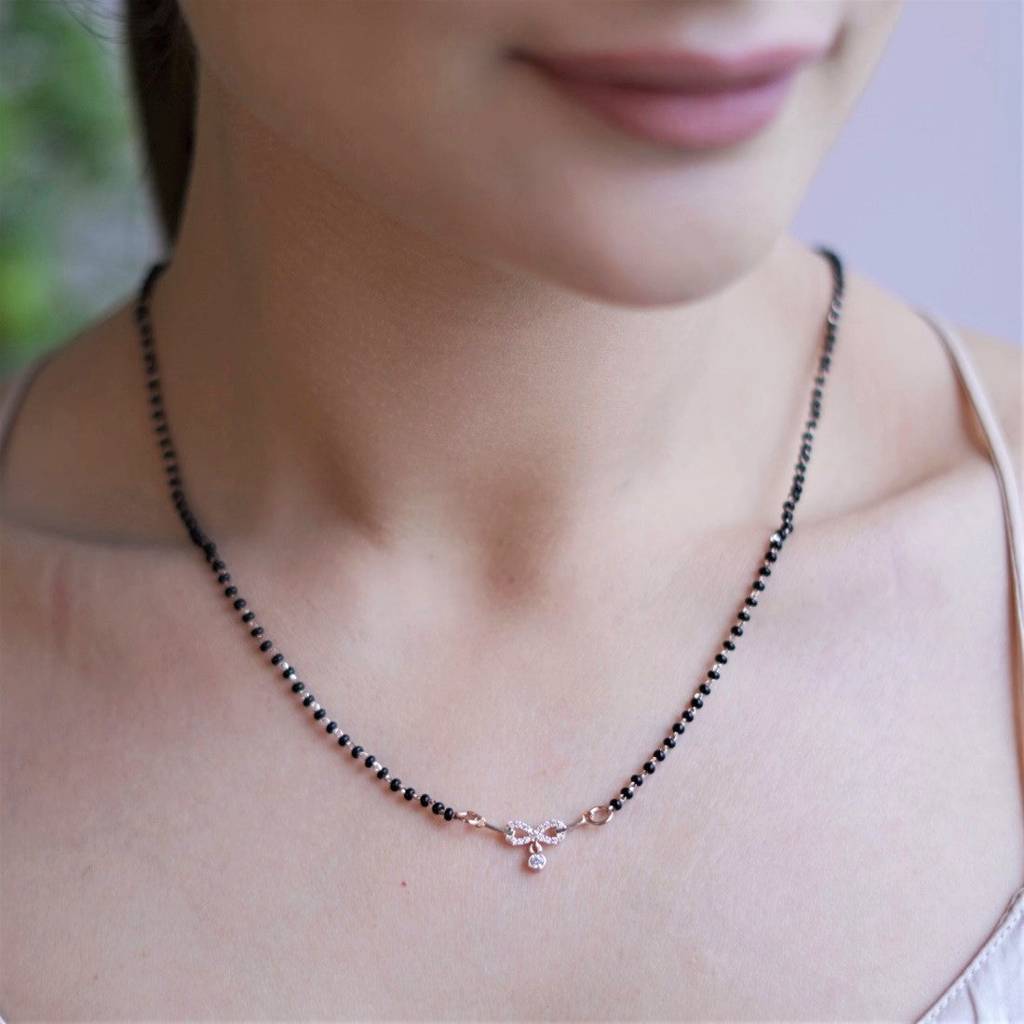 Infinity Cz Rose Gold Plated 925 Sterling Silver Mangalsutra : MGS-10015-C