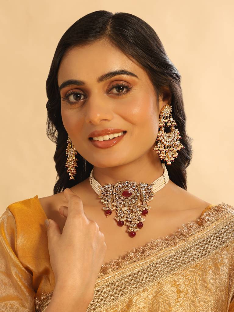 22K Gold Plated Pearl Empress Chandbali Earrings : YI24A0473E