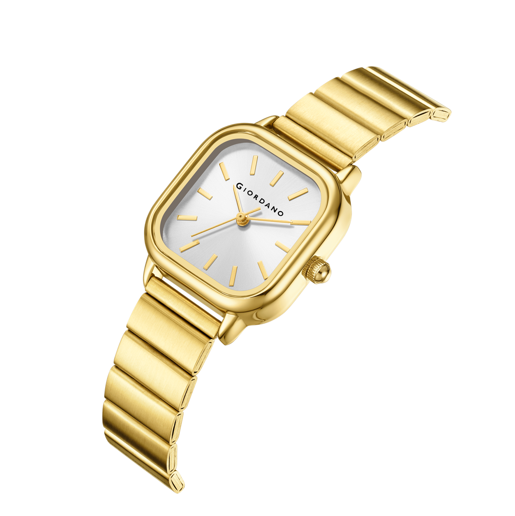 Giordano Classic Square Watch For Women – Polished Stainless Steel Strap, Minimalist Compact Design : GZ-60098-66