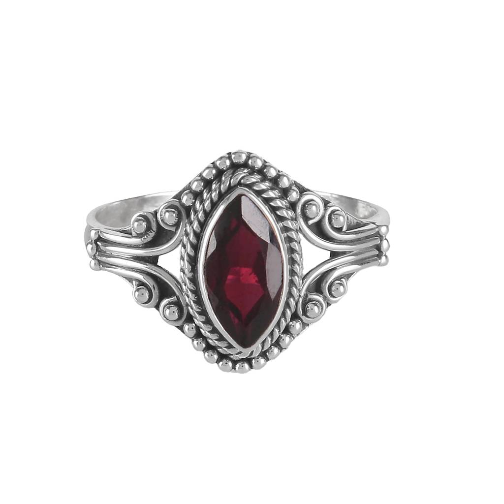 925 Sterling Silver Garnet Ring For Women - Authentic Silver Jewelry | Handcrafted Elegant Gift : FU-0747