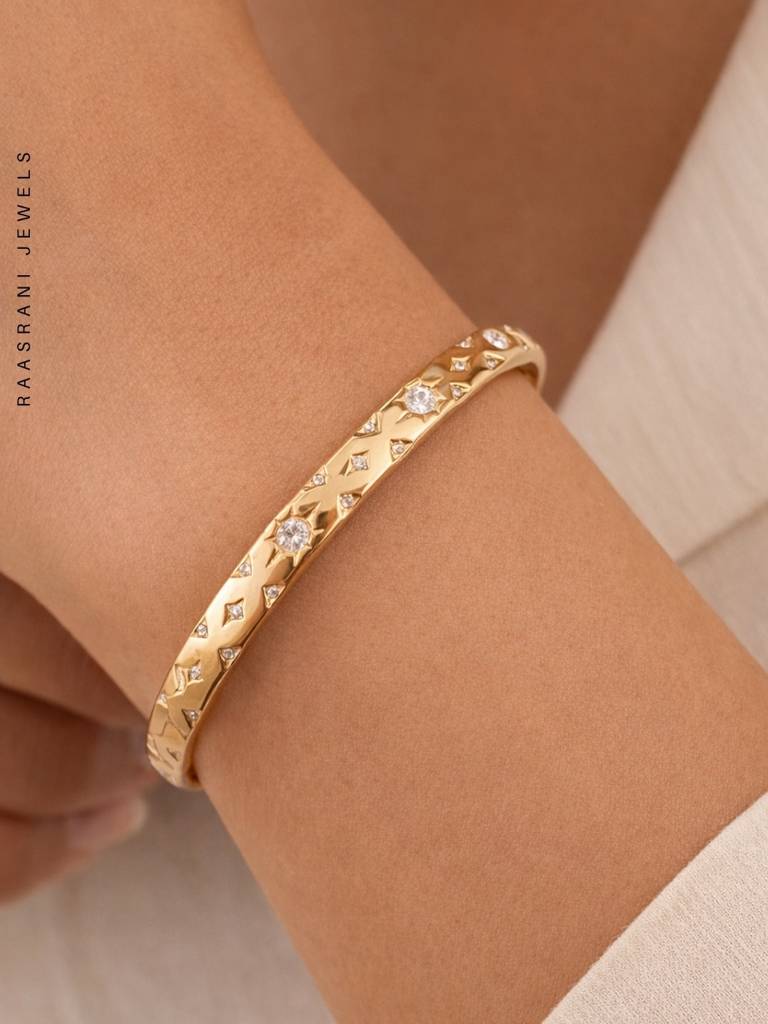 Celeste Texture Gold Bracelet With Cz | Anti-Tarnish Everyday Wear : ATB721SSSB