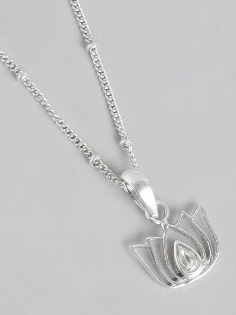 92.5 Silver White Kundan Sacred Lotus Necklace : U100SG005MY015