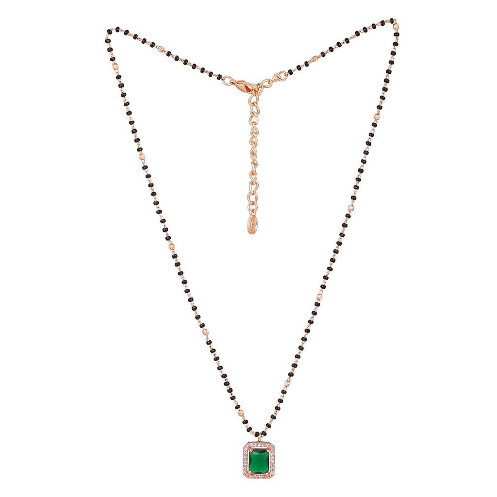 Estele Rose Gold Plated Cz Square Mangalsutra Necklace Set With Emerald Stone For Women