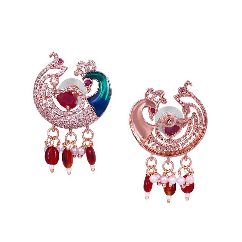 Traditional Peacock Design Cz Stone Beaded Choker Set : AD-935-RGRBNKER