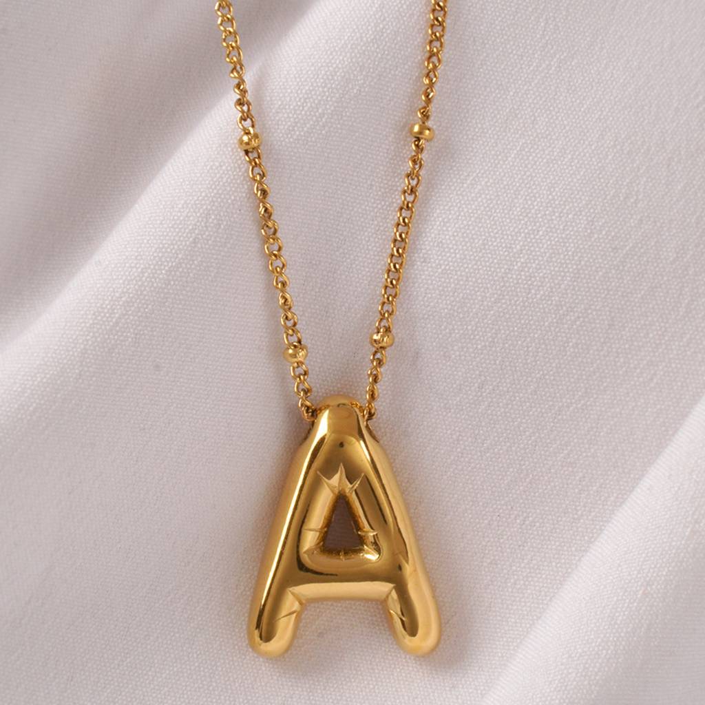 18K Gold Plated Waterproof Antitarnish Balloon Design Initial Letter Pendant Necklace : AMG0624PN3178GA