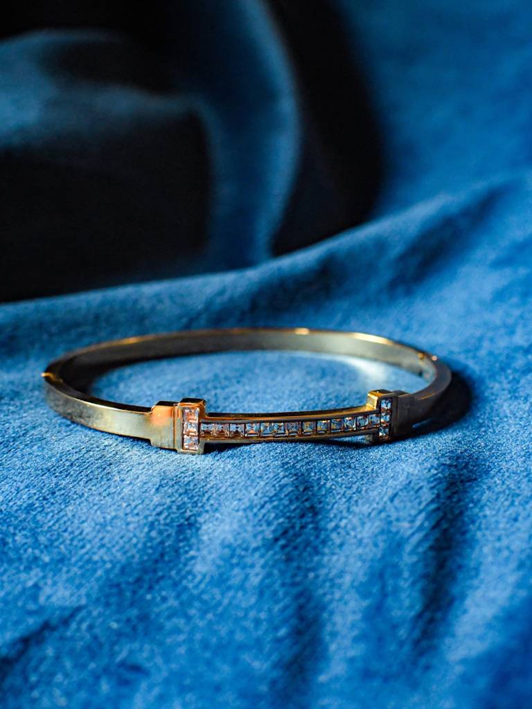 T-Bar Studded Gold Bracelet Â Elegant Minimalist Bangle For Everyday Luxe : ATB536TSGB
