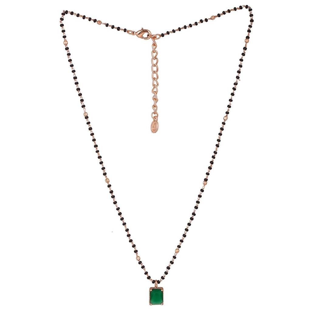 Estele Rose Gold Plated Cz Square Mangalsutra Necklace Set With Emerald Stone For Women