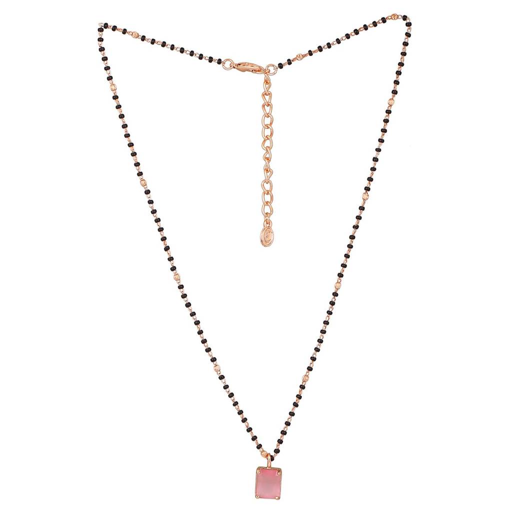 Estele Rose Gold Plated Cz Mangalsutra Necklace Set With Mint Pink Stones For Women