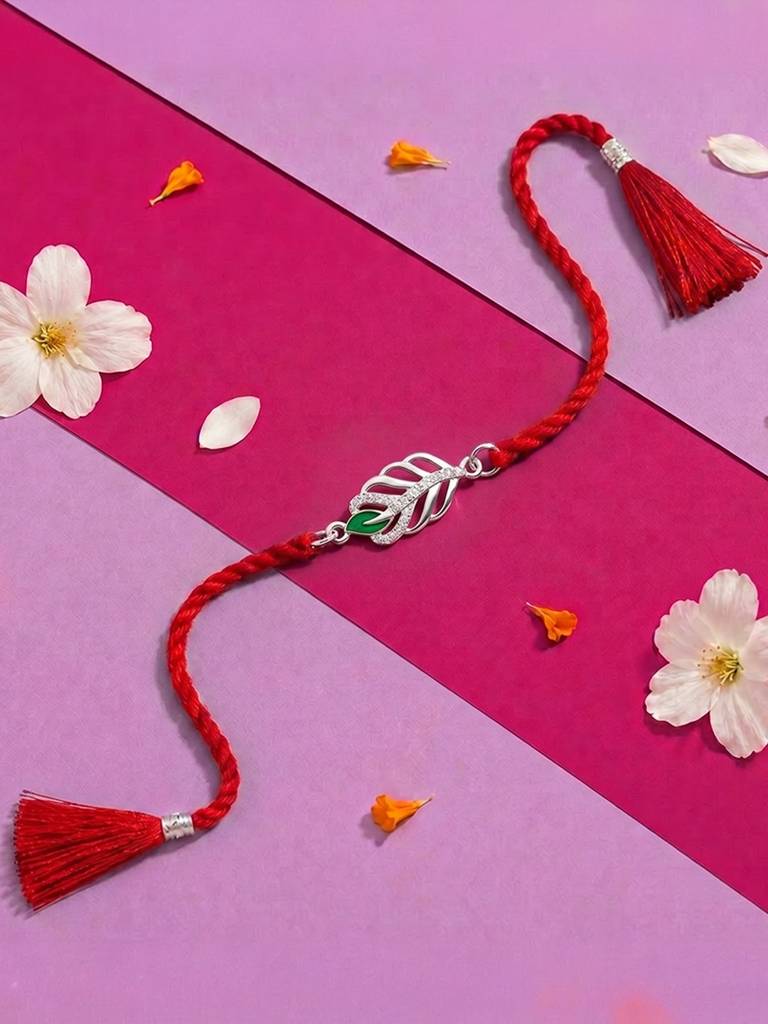 925 Sterling Silver Peacock Thread Rakhi For Brother : RKH-10125-S