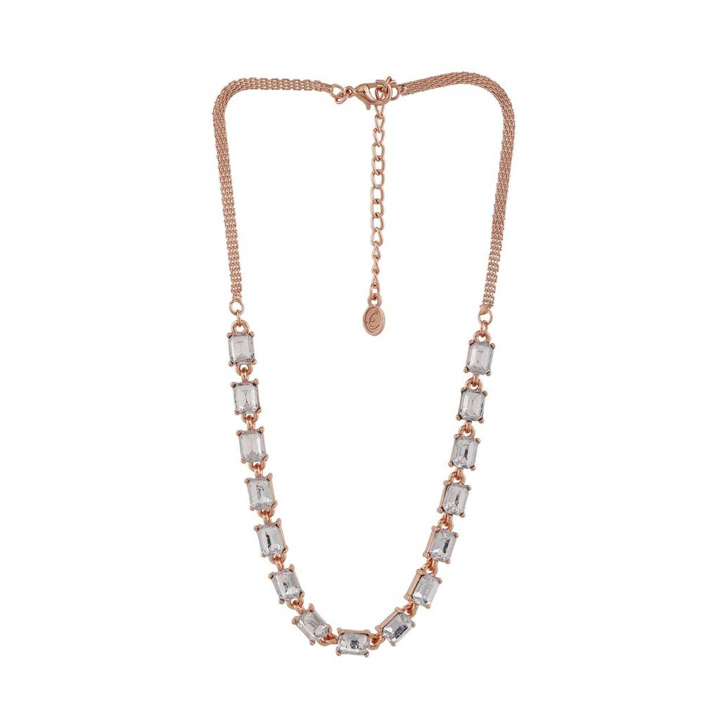 Estele Rose Gold Plated Sparkling Necklace Set With Crystals For Women