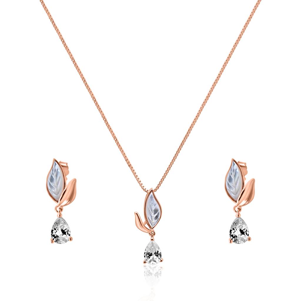 925 Pure Silver Zircon Studded Rose Gold Chain Pendant Set-Cps1022 : CPS1022