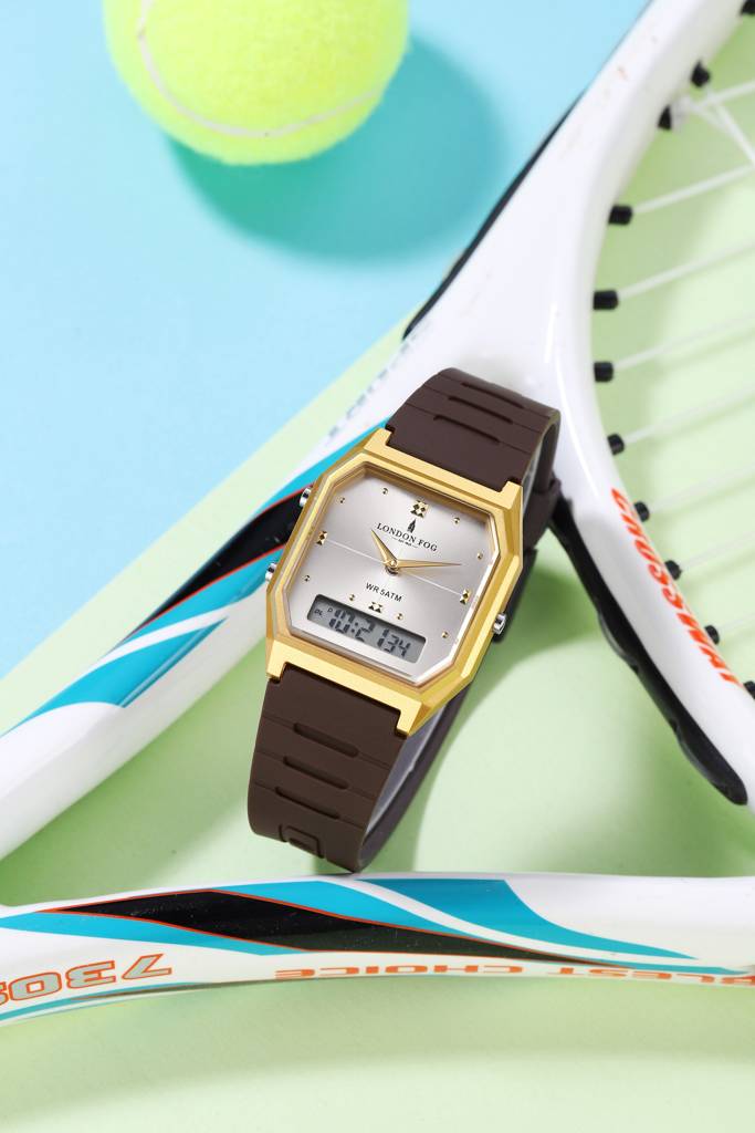 Analog-Digital Quartz Watch For Men With Square Dial, Crystal-Accent Hour Markers, Digital Time Display And Sili : LFM10014-04