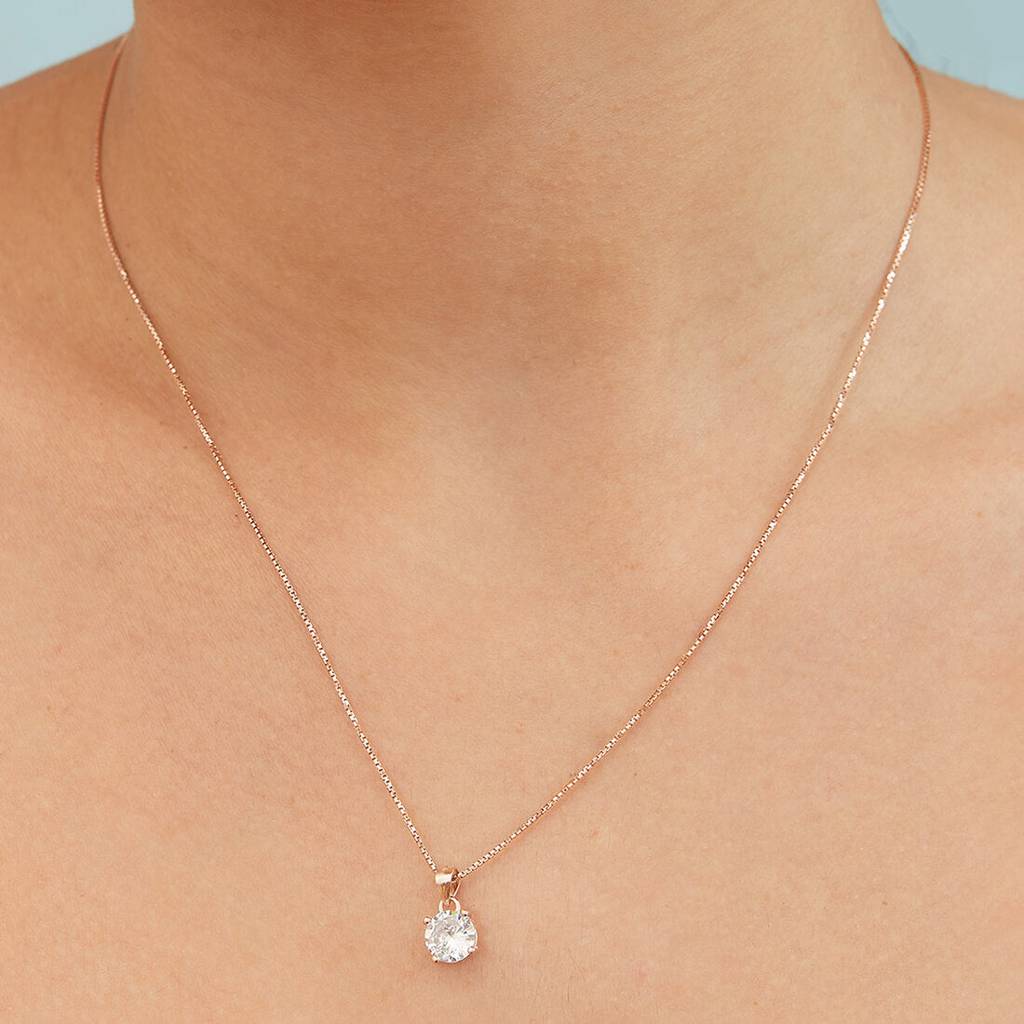 Sensational Solitaire 925 Silver Jewellery Set In Rose Gold : JS-70037-C