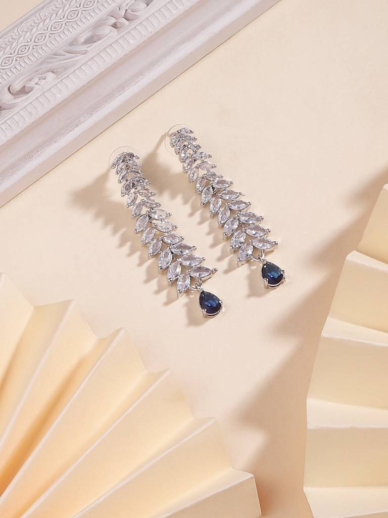 Elegant Marquise Crystal Long Earrings With Blue Drop Accent : AAPARNA-ER