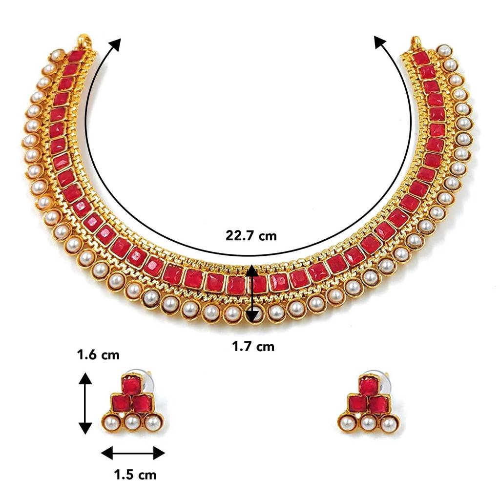 Peora Traditional Gold Plated Choker Necklace & Stud Earrings Jewellery Set For Women Girls : PF04N3391R
