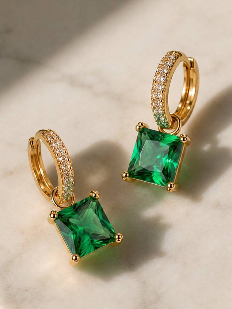 Square-Cut Pendant Necklace & Huggie Earring Set : SET1010EQSD